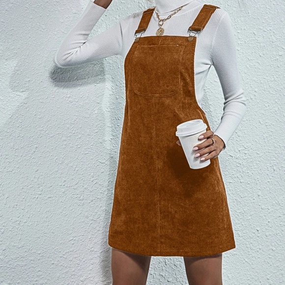 Camel Brown Corduroy Overall Dress - Picture 3 of 6